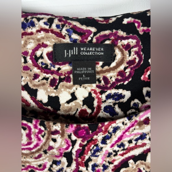 J. Jill Wearever Blurred Paisley 3/4 Sleeve Knit Pleat Dress Petite Large - Picture 3 of 6